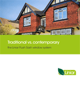 Liniar Flush Sash window brochure cover showing traditional home with modern sash windows