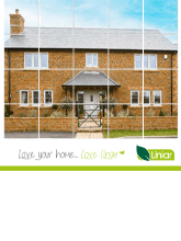 Front cover of Liniar brochure with a modern brick home and the slogan 