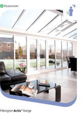 Brochure cover showing Pilkington Activ™ self-cleaning glass in a bright conservatory with bi-fold doors