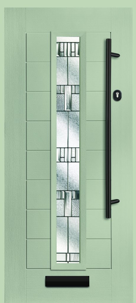 Green Galactic Halley Composite door with black door furniture